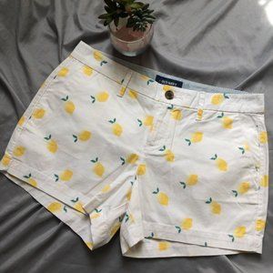 Old Navy Lemons on White Chino Shorts 2 Cotton